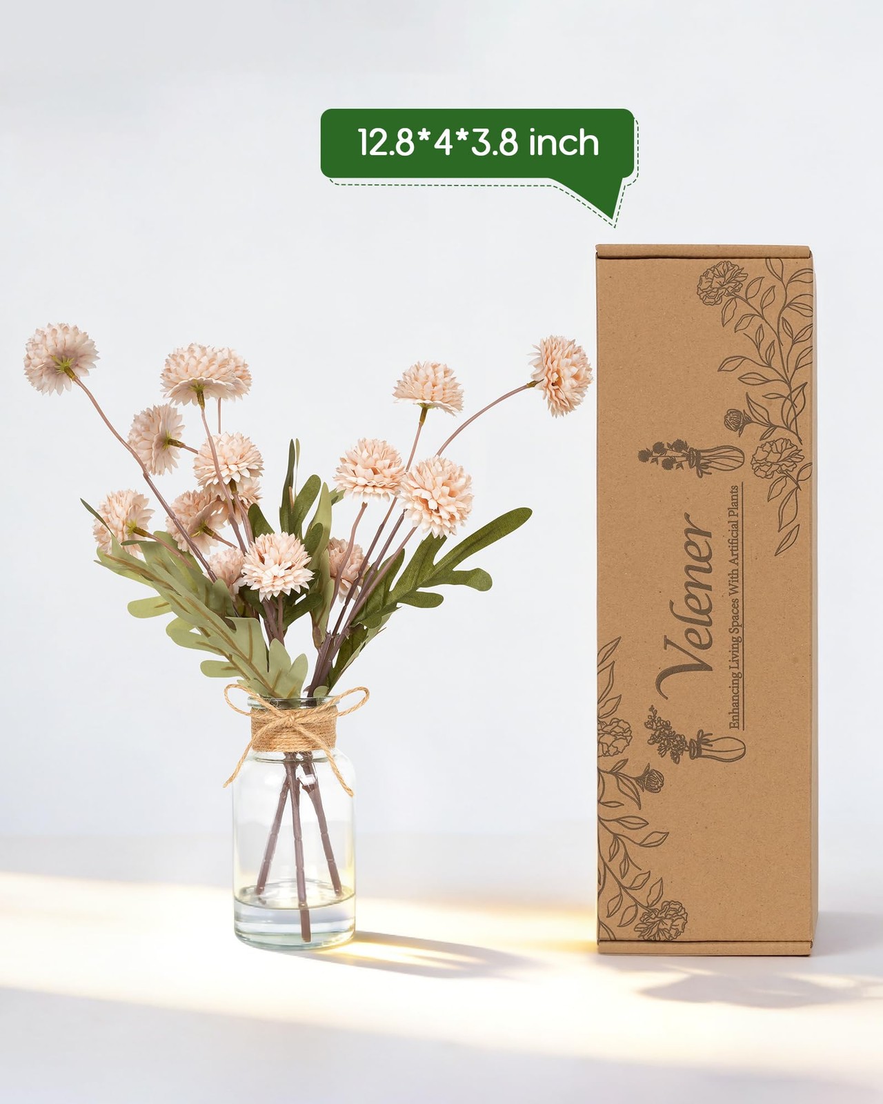Beige Faux Silk Mums Fake Flowers in Vase With Faux Water, Fake Plants Artifi…