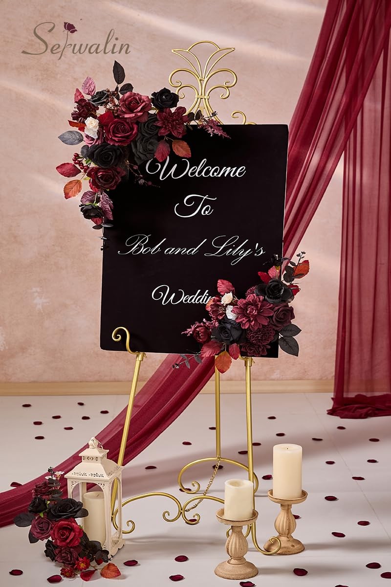 Artificial Burgundy Black Flowers Red Rose Silk Bridal Bouquet Table Decor