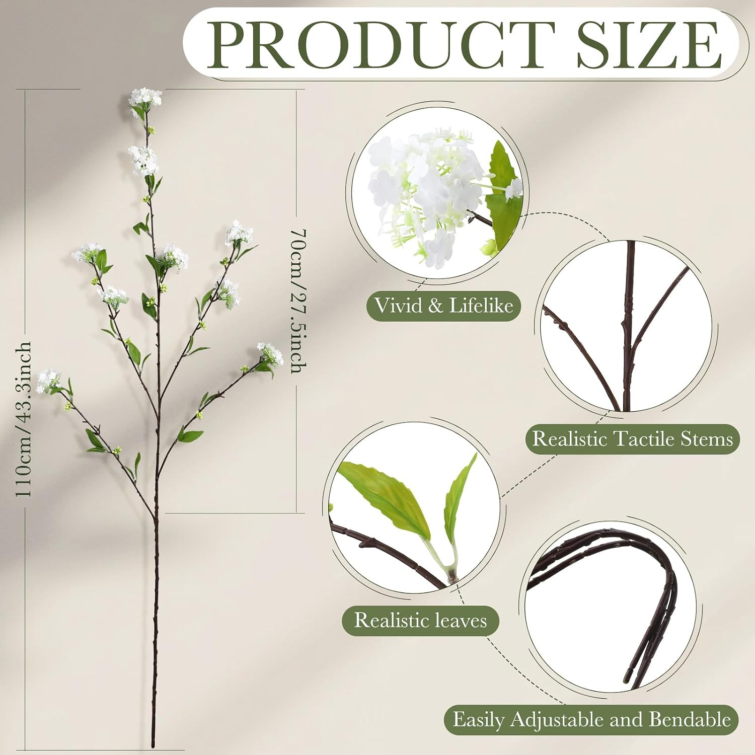 4 Pcs Faux Snowball Viburnum & Hydrangea Long Stem Flowers for Home Decor