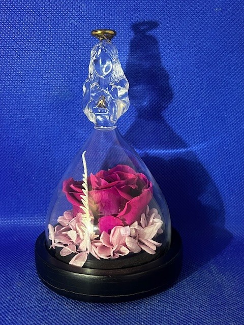 Mother’s Day Preserved Pink Rose in Glass Angel Figurine with Led Lights