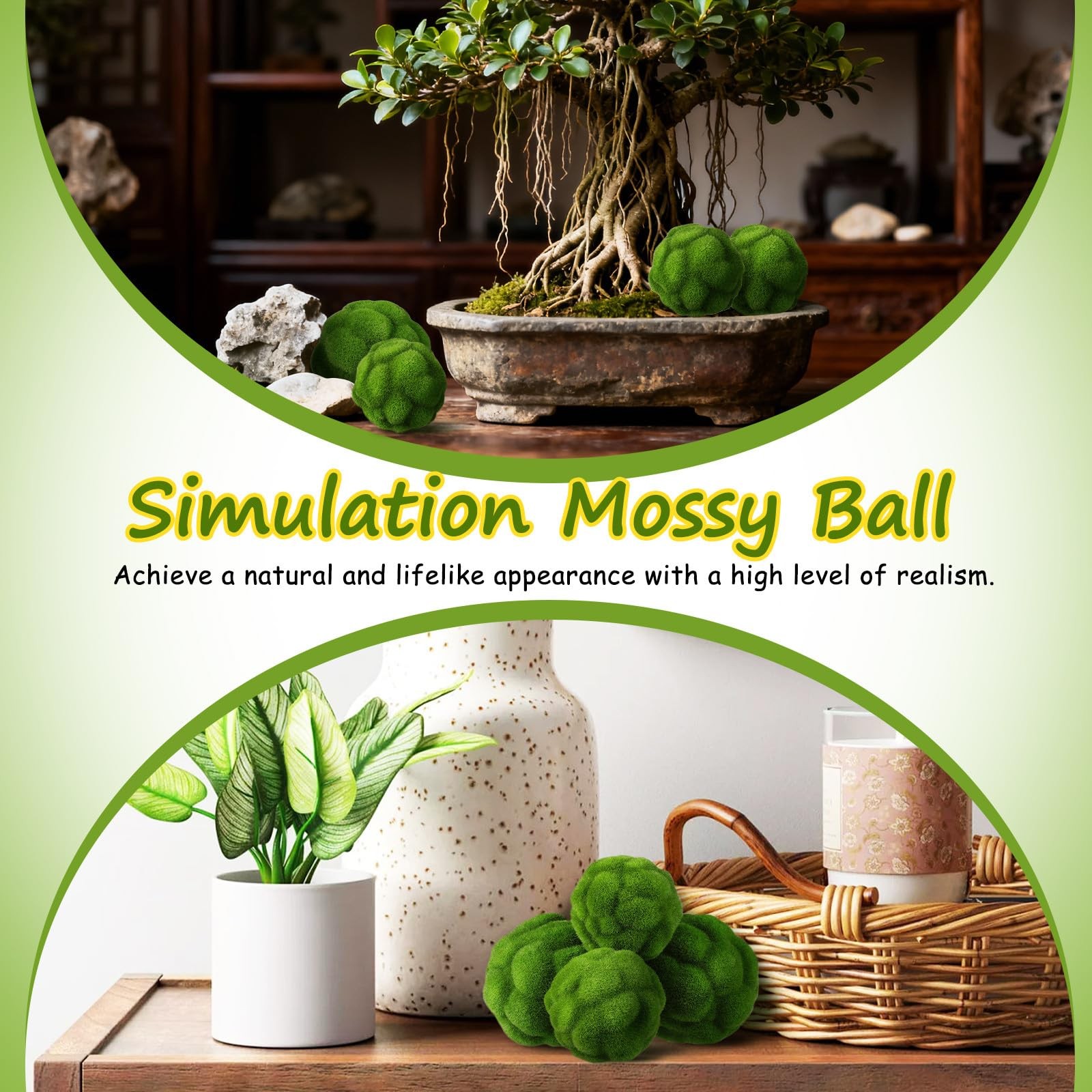 4 Pcs 9.44×4.72 Inch Green Mossy Ball Ornaments For Vase Bowl Fillers Decor