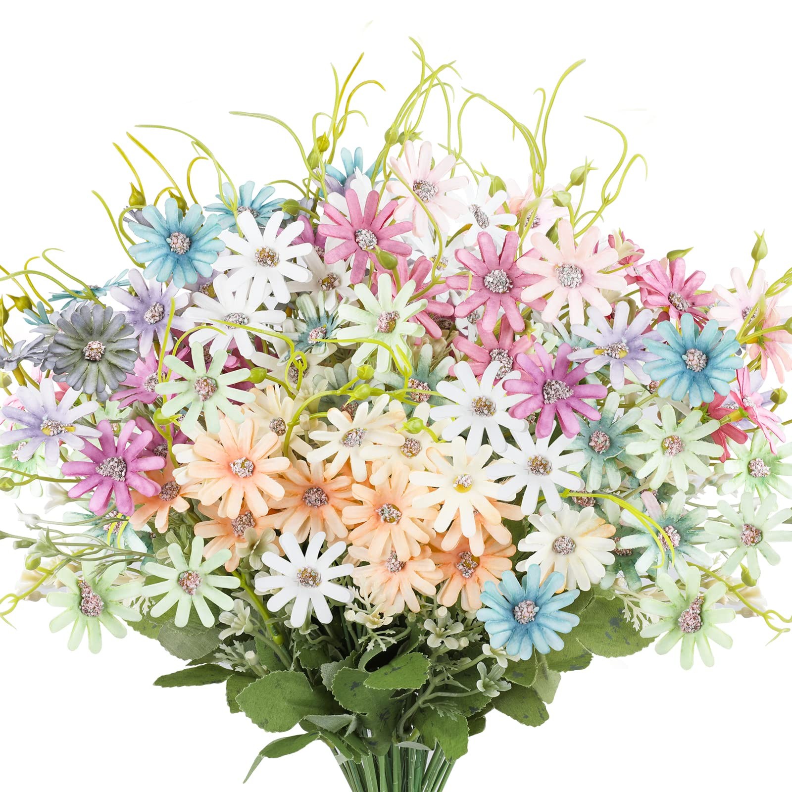 Artificial Flowers for Outdoors UV Resistant – 6 Bundles Mix Color Fake Daisy…