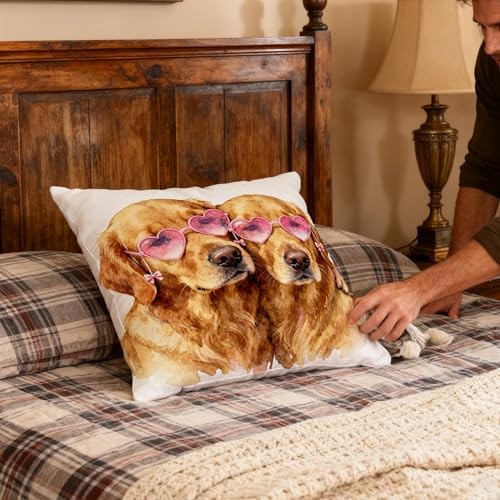 Golden Retriever Valentines Pillow Covers 18×18, Golden Retriever Gifts for