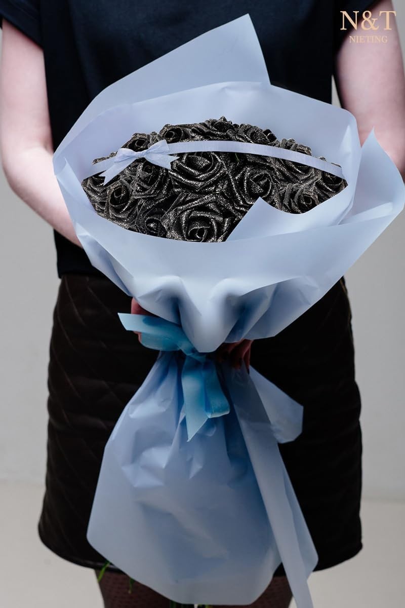 Realistic 25pcs Black Glitter Foam Roses – Perfect for Bouquets & Centerpieces