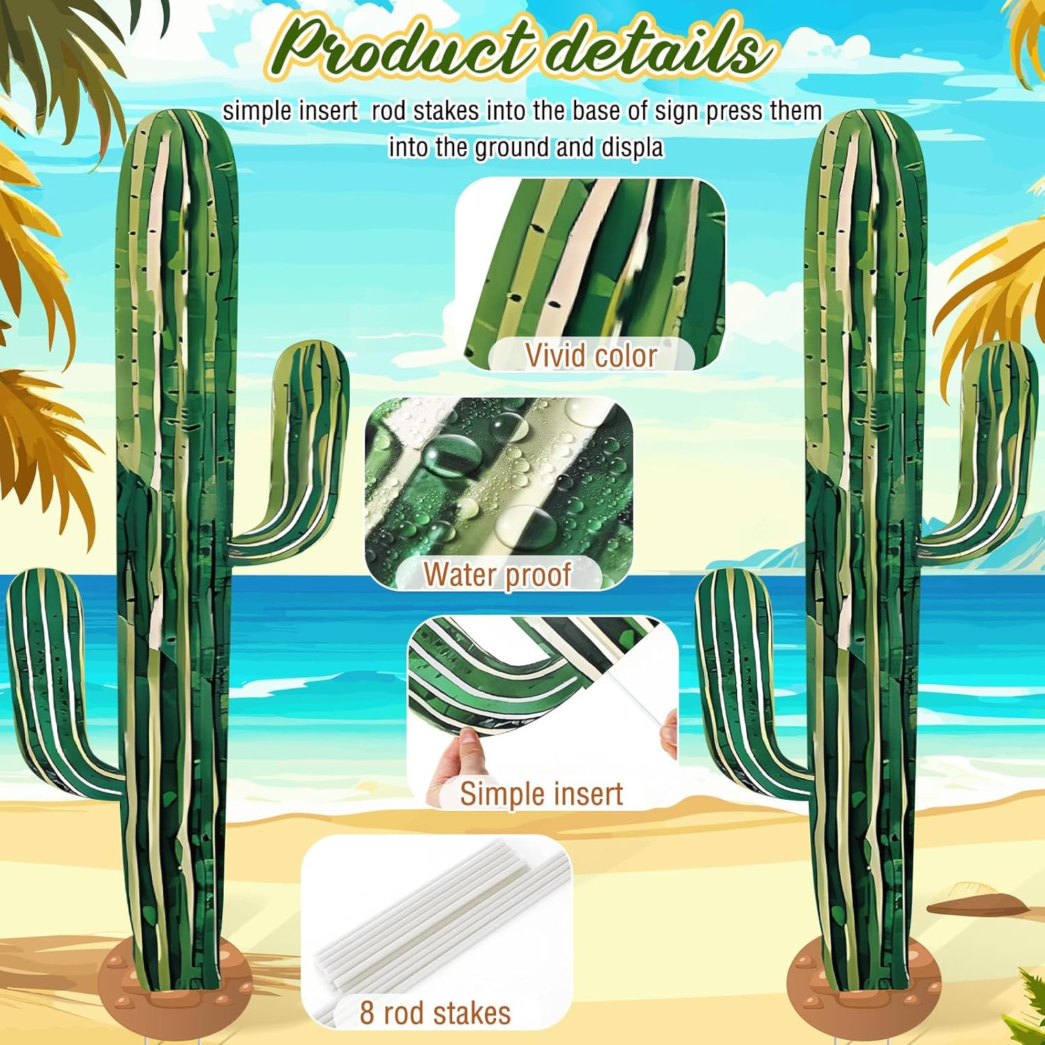 2 Pcs 3.3 Feet Large Boho Cactus Yard Stakes Signs Western Cowboy Party Jointed