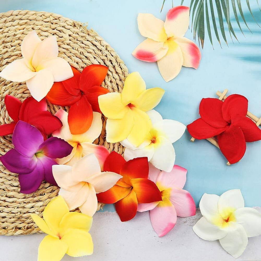 30 Pieces Artificial 3.5 In. Multicolor Indoor/Outdoor Plumeria Frangipani Silk