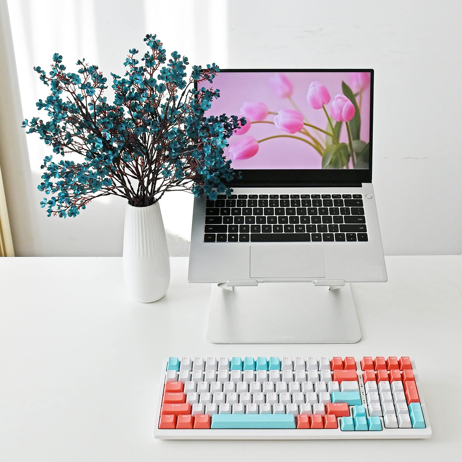 6 PCS Teal Artificial Babys Breath Silk Gypsophila Flowers 18.5 Inch Decor