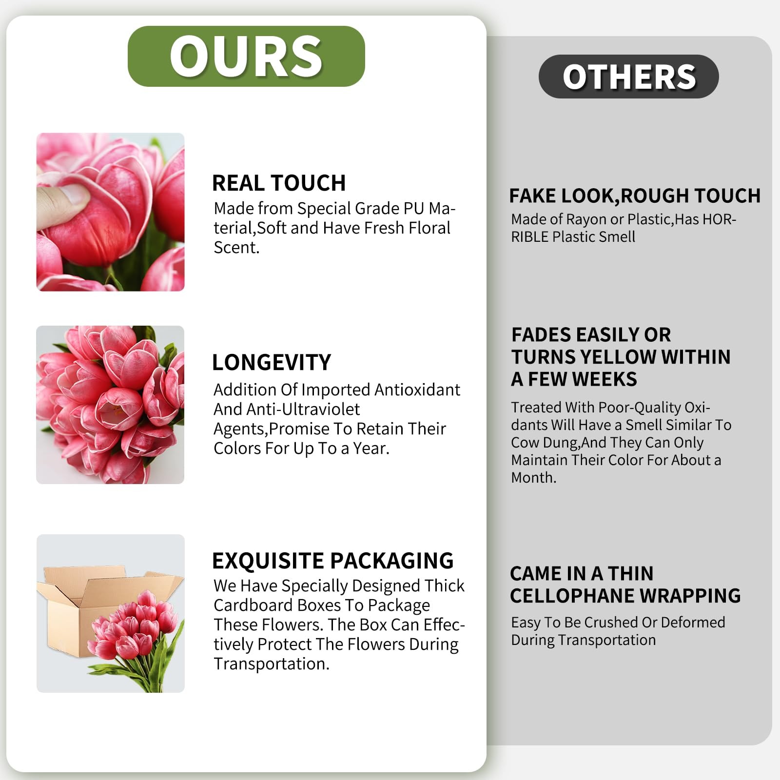12 PCS Artificial Tulip Bulk Large Size Hot Pink Real Touch Wedding