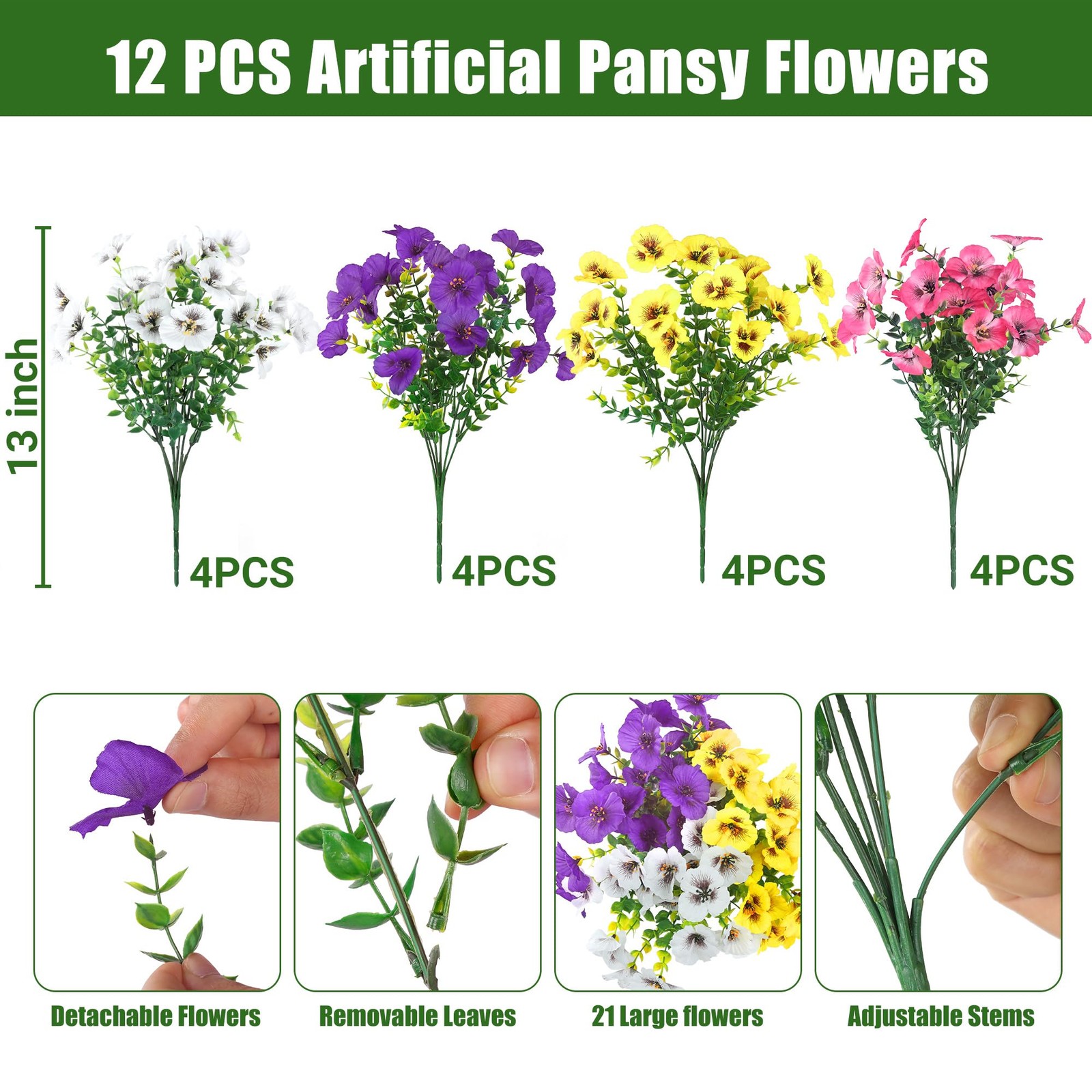 Artificial Pansy Flowers for Outdoors 12 Bundles Realistic Faux Plants UV Res…