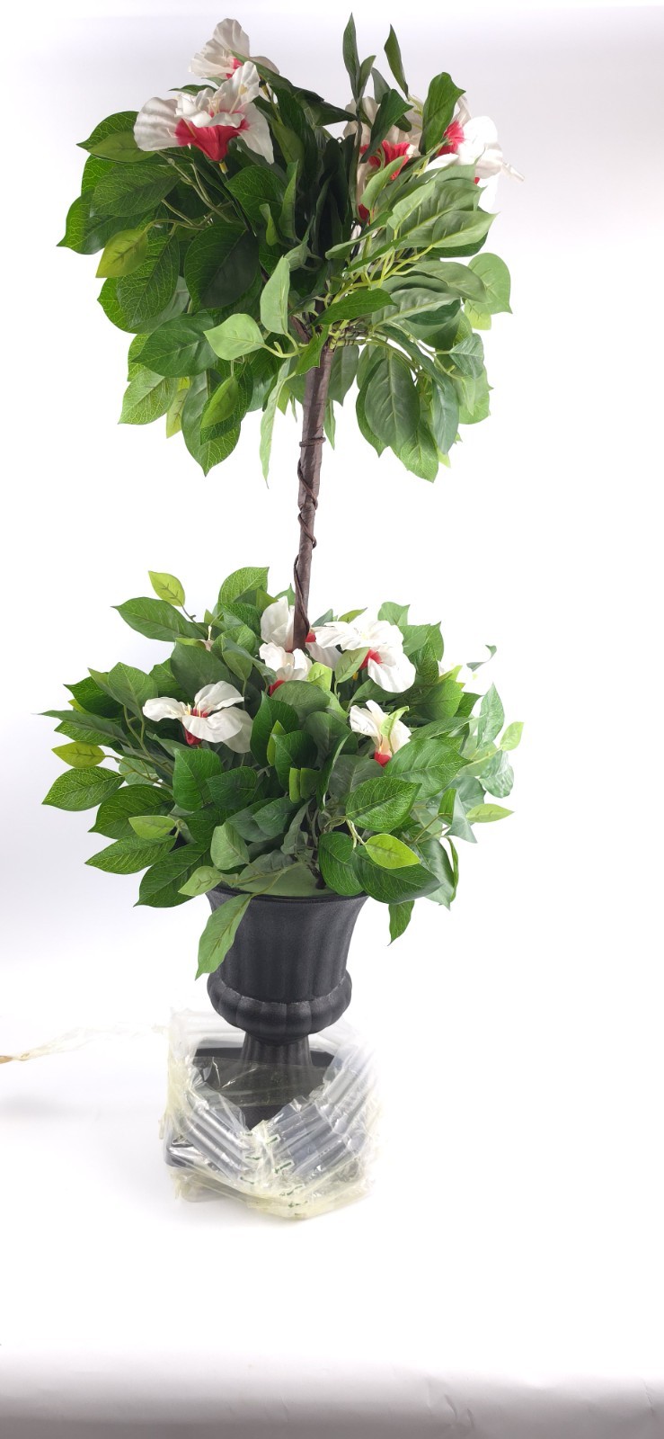 Wicker Park 36″ Tall 2-Tier Faux White Hibiscus Topiary in Pot