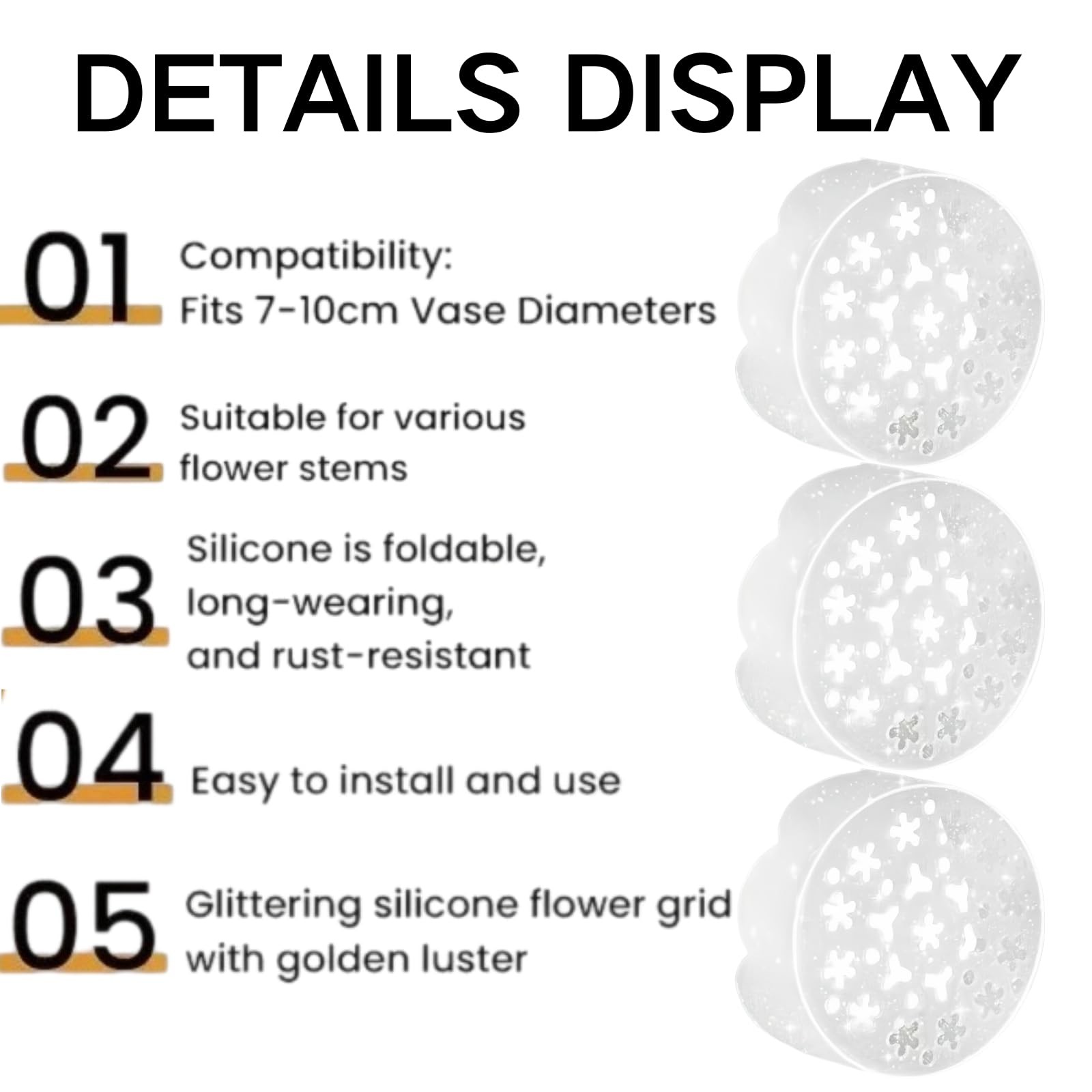 3pcs Silicone Flower Arranging Grid for Vases – Reusable Floral Stem Holder