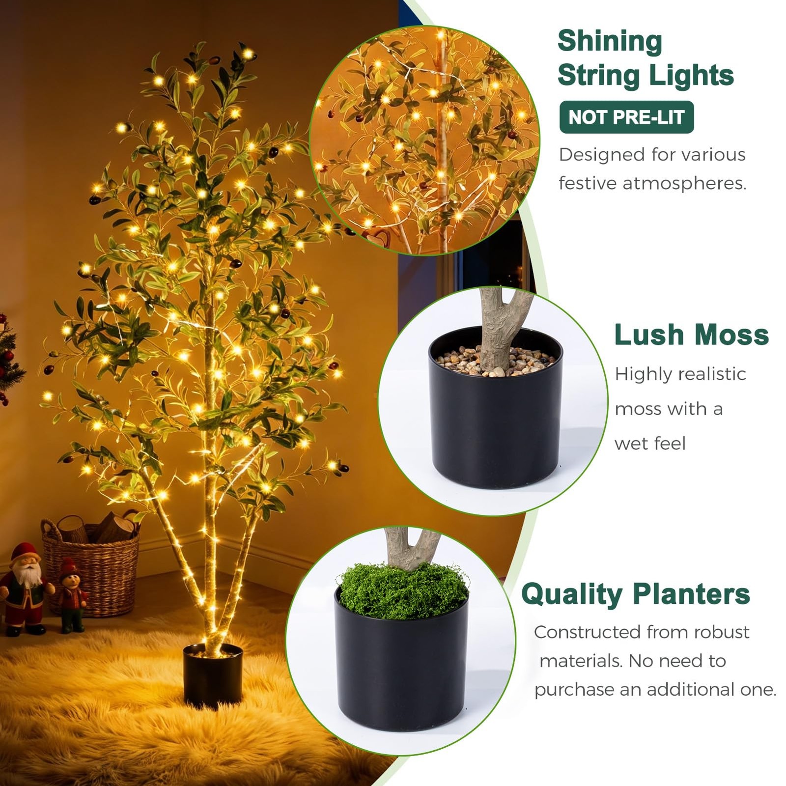 Olive Trees Artificial Indoor, 5FT Tall Faux Olive Tree with Moss and Planter…