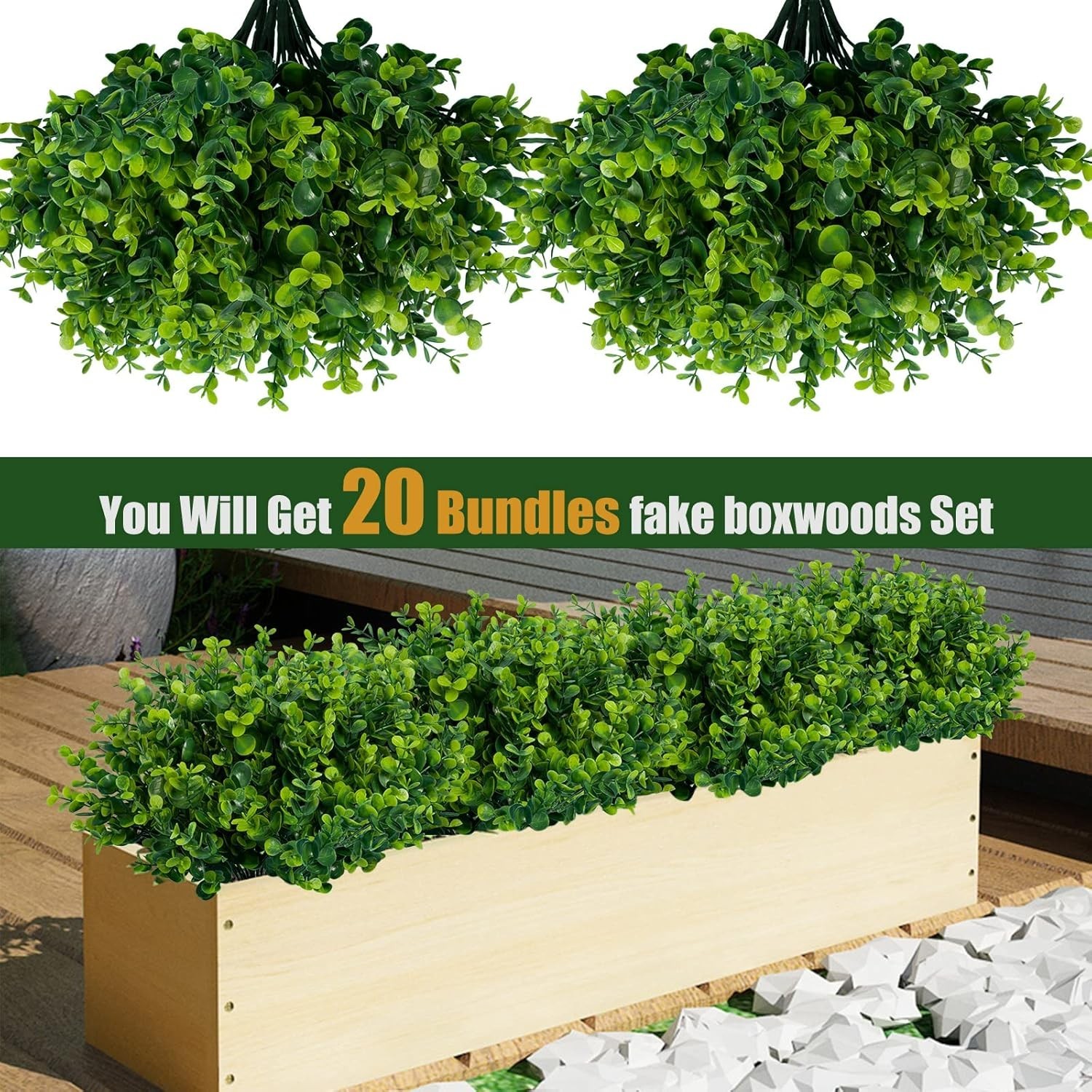 Artificial Greenery Plants Outdoor UV Resistant Fake Plants Boxwood Shrubs Gr…