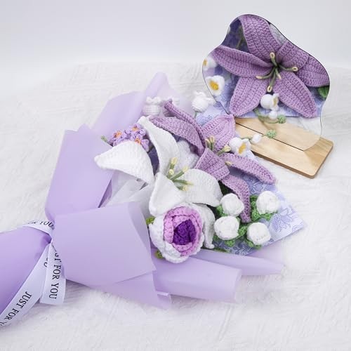 Handmade Crochet Flower Bouquet – Knitted Faux Lily Decor for Weddings, Birthday