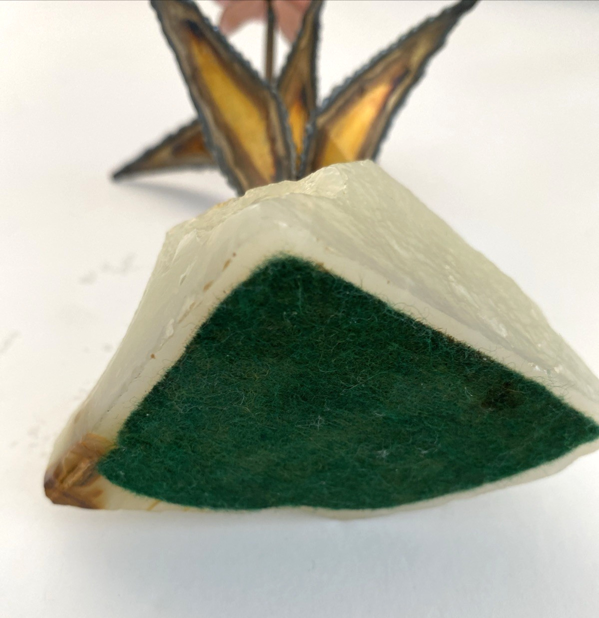 Rose Enamel Copper Flower Mid Modern Metal Art on Stone Onyx