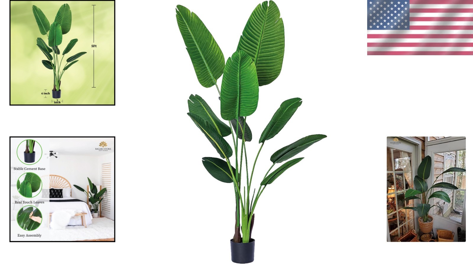 Stylish 5ft Faux Bird of Paradise Tree in Sleek Black Planter – Maintenance-Free