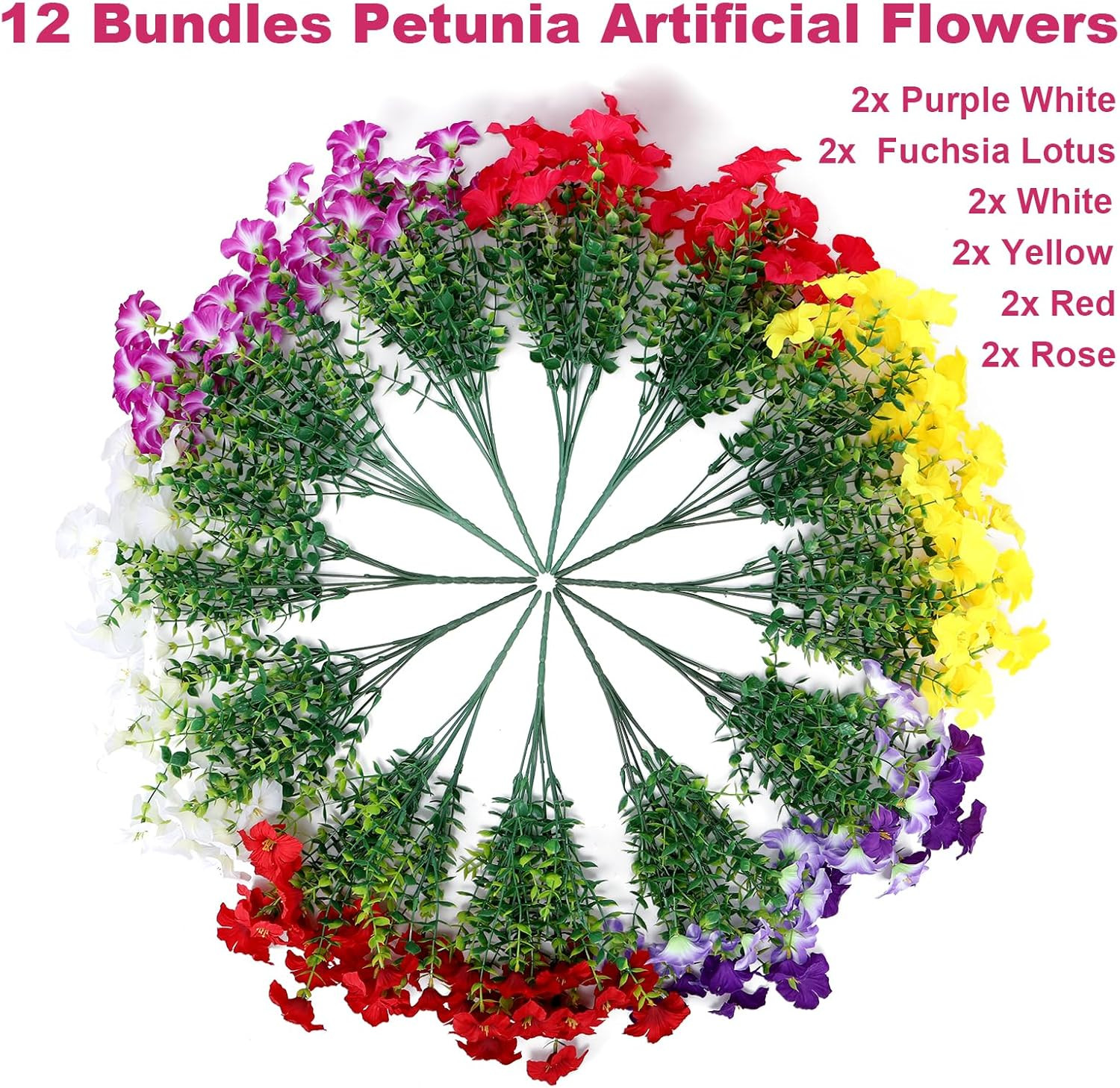 Artificial Flowers Plants for Outdoors, 12 Bundles UV Resistant Fake Small Faux