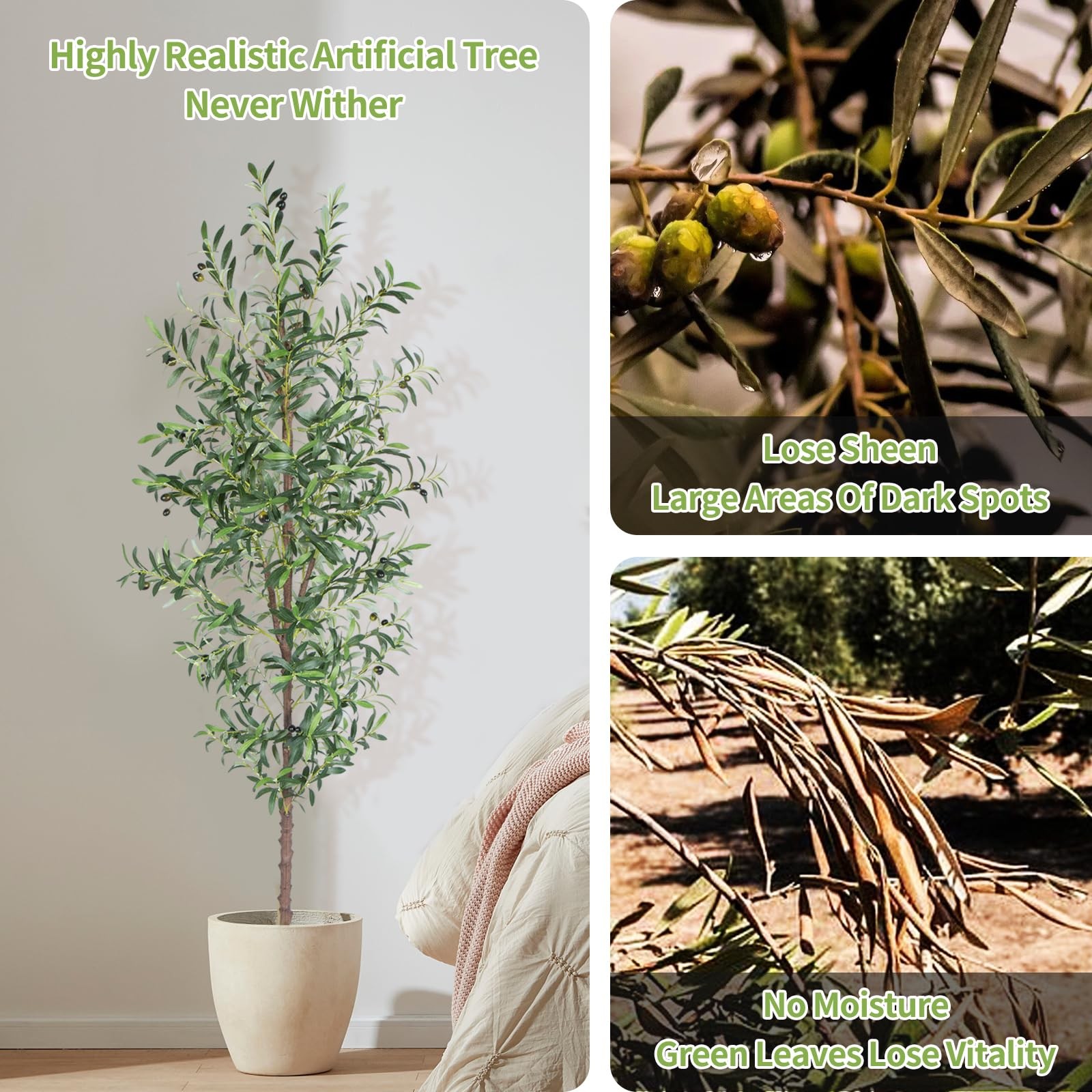 Artificial Olive Tree, 7FT Tall Faux Olive Trees 84in Outdoor Fake Potted Sil…