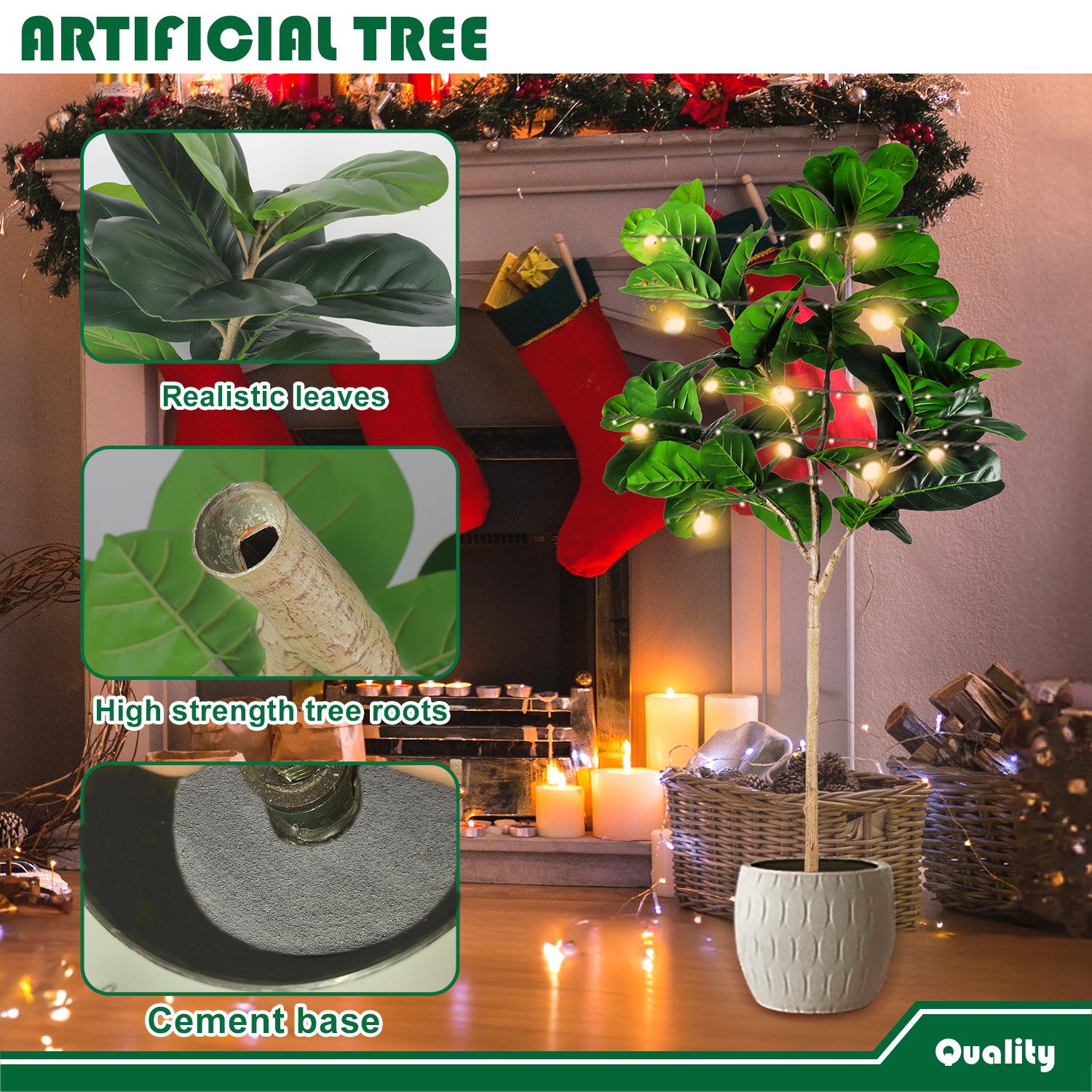 5ft 6ft Artificial Fiddle Leaf Fig Tree with Plastic Pot Decor