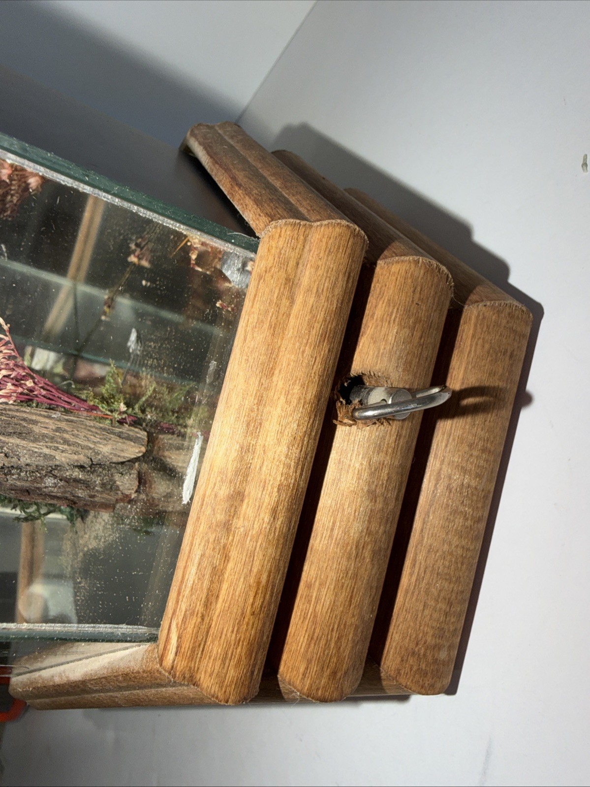 Vintage Artificial Flower And Tree Bark Glass Mirrored Music Box on Wood A Base.