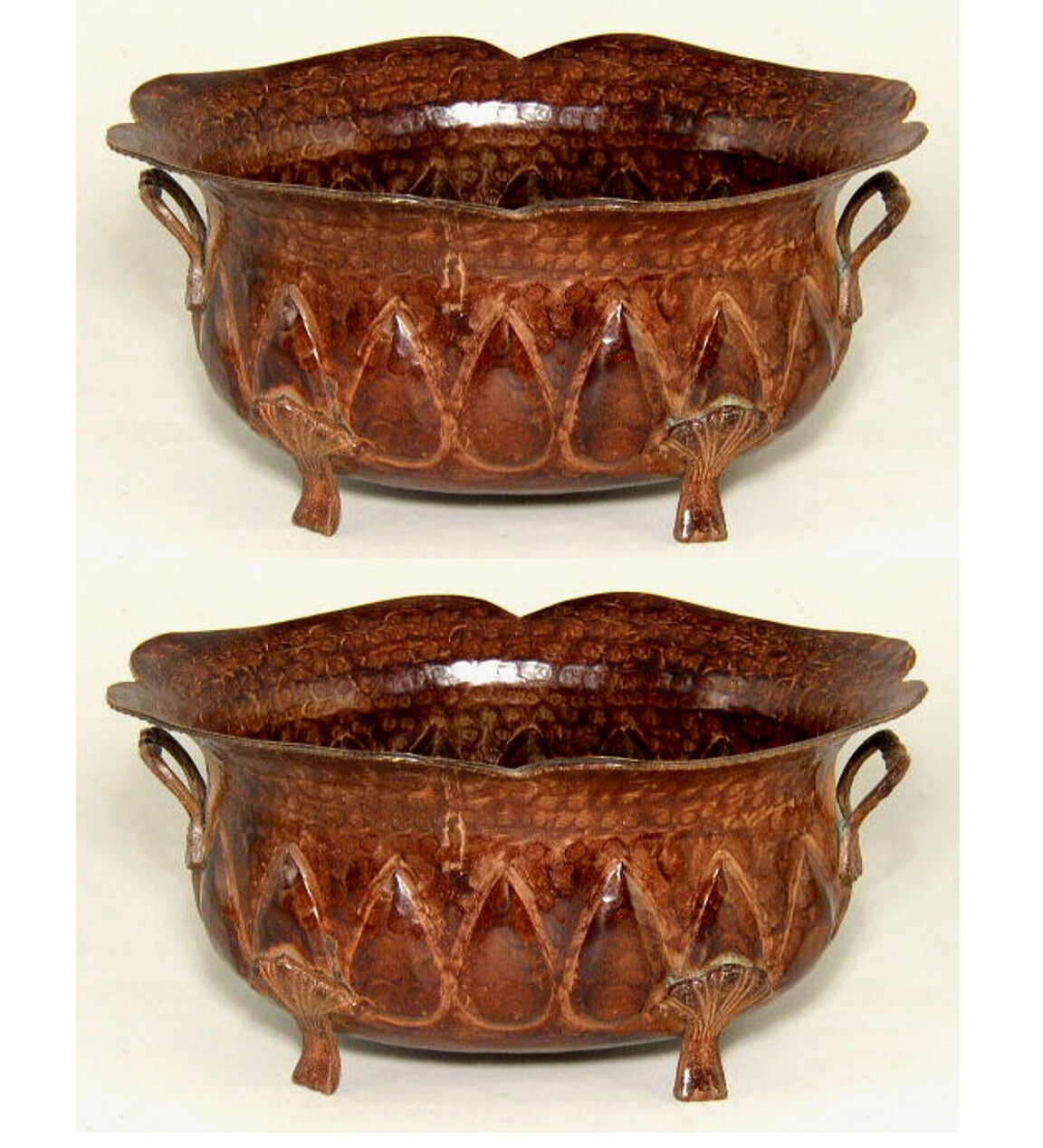 Planter Container Brown Oval 4-Legs Handles 6″Wide 10″Long 5″High Set of 2