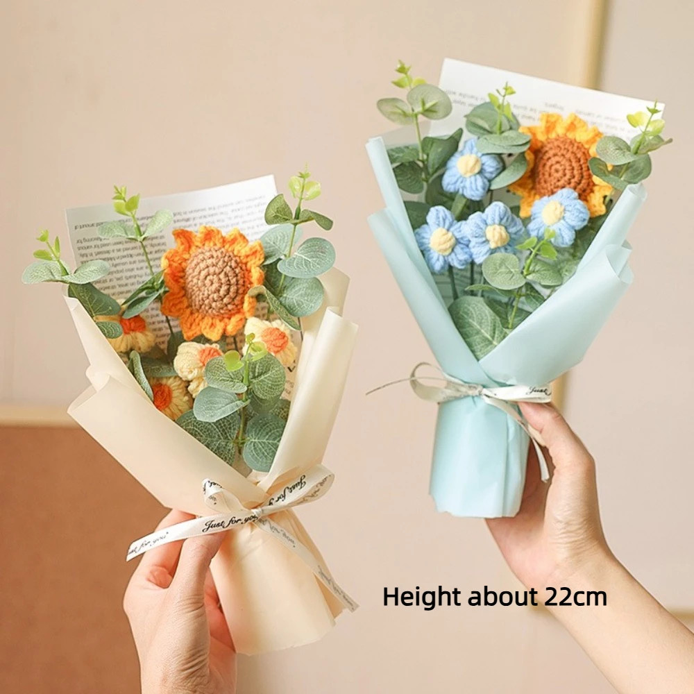 Artificial Flower Crochet Bouquet Handmade Anniversary Sunflower Daisy