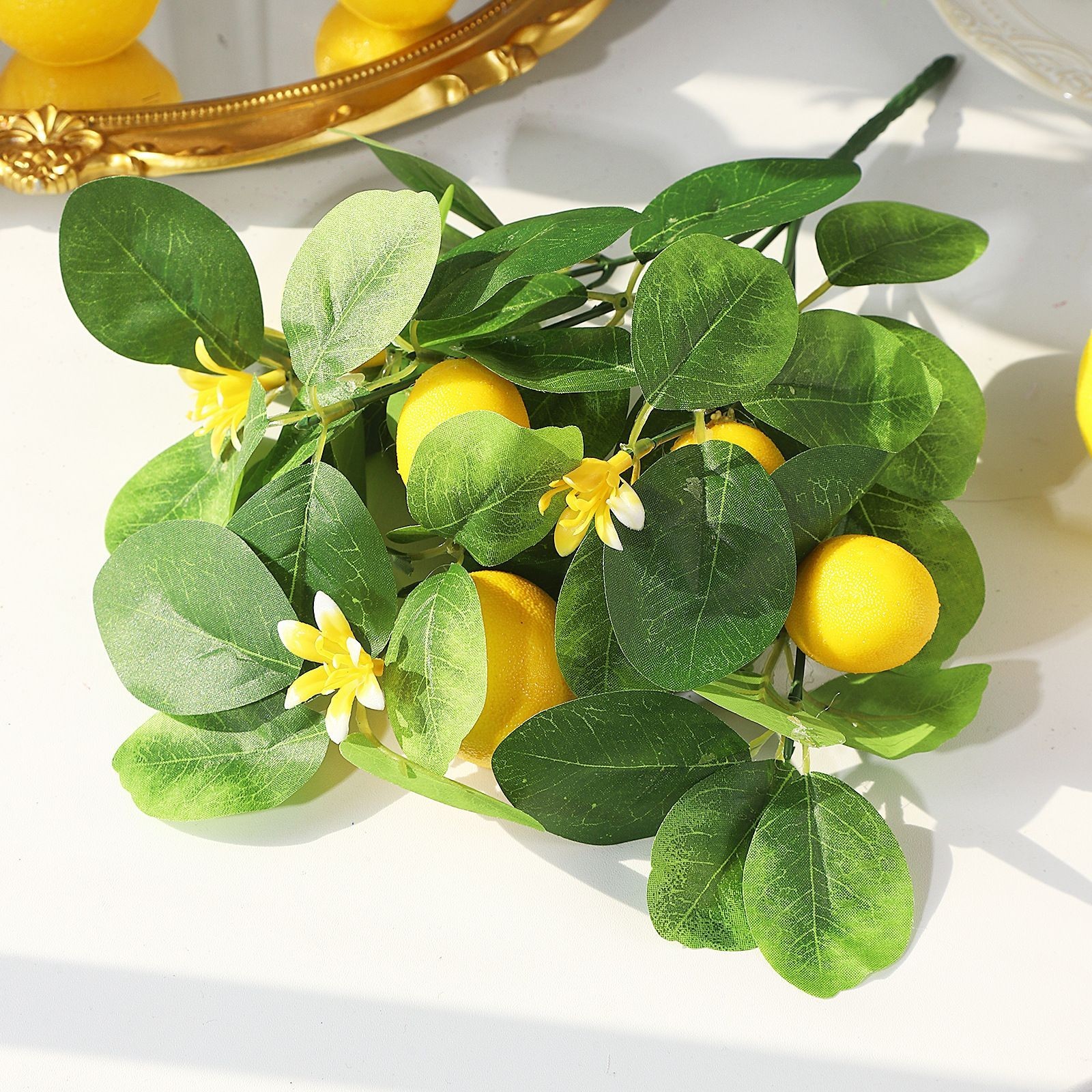 36g Lightweight Lemon Branch Decor 11.8 Inches with 5 Realistic Yellow Lemons
