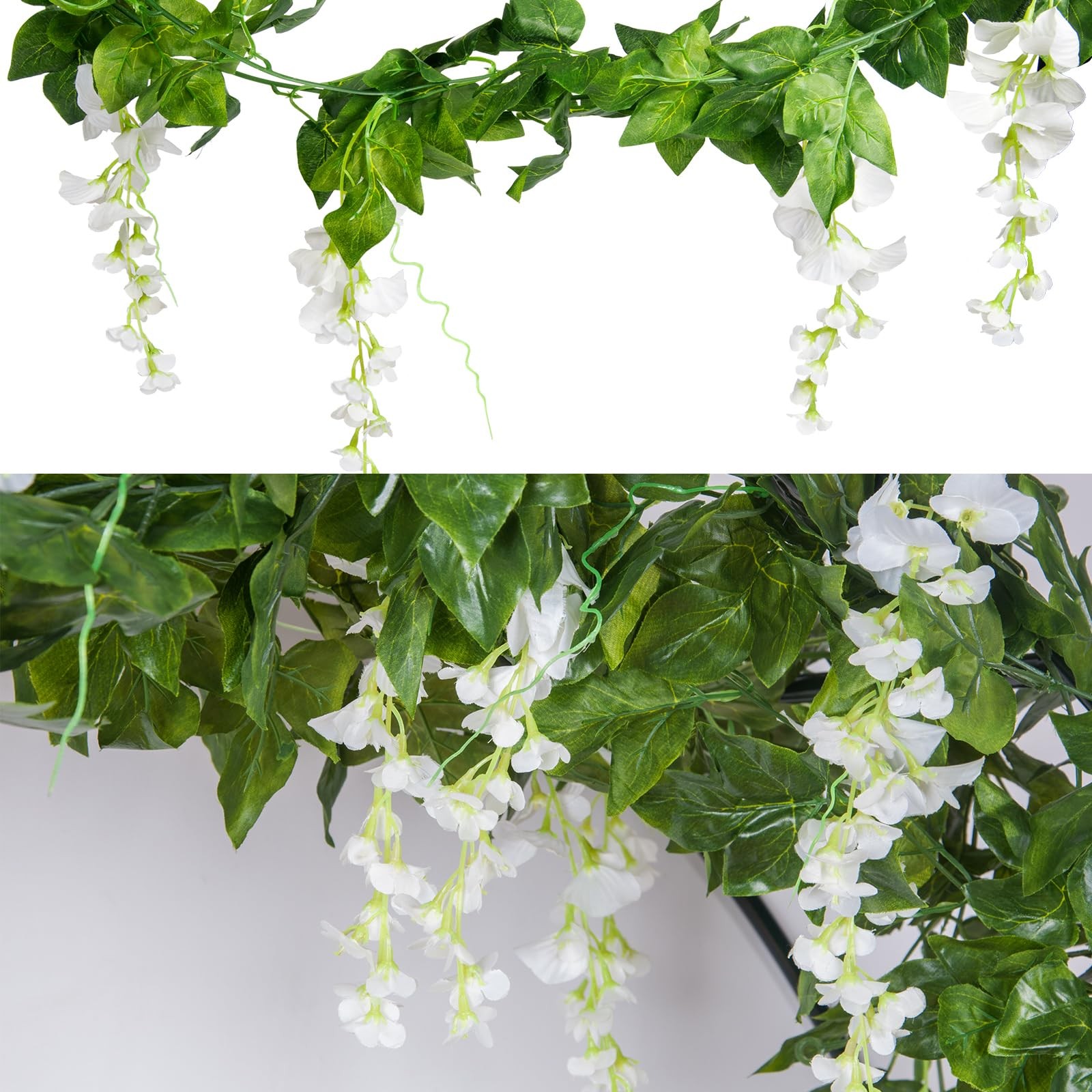 Artificial Wisteria Vine Garland Hanging Decor – 28.8ft Silk Flowers with Ivy…