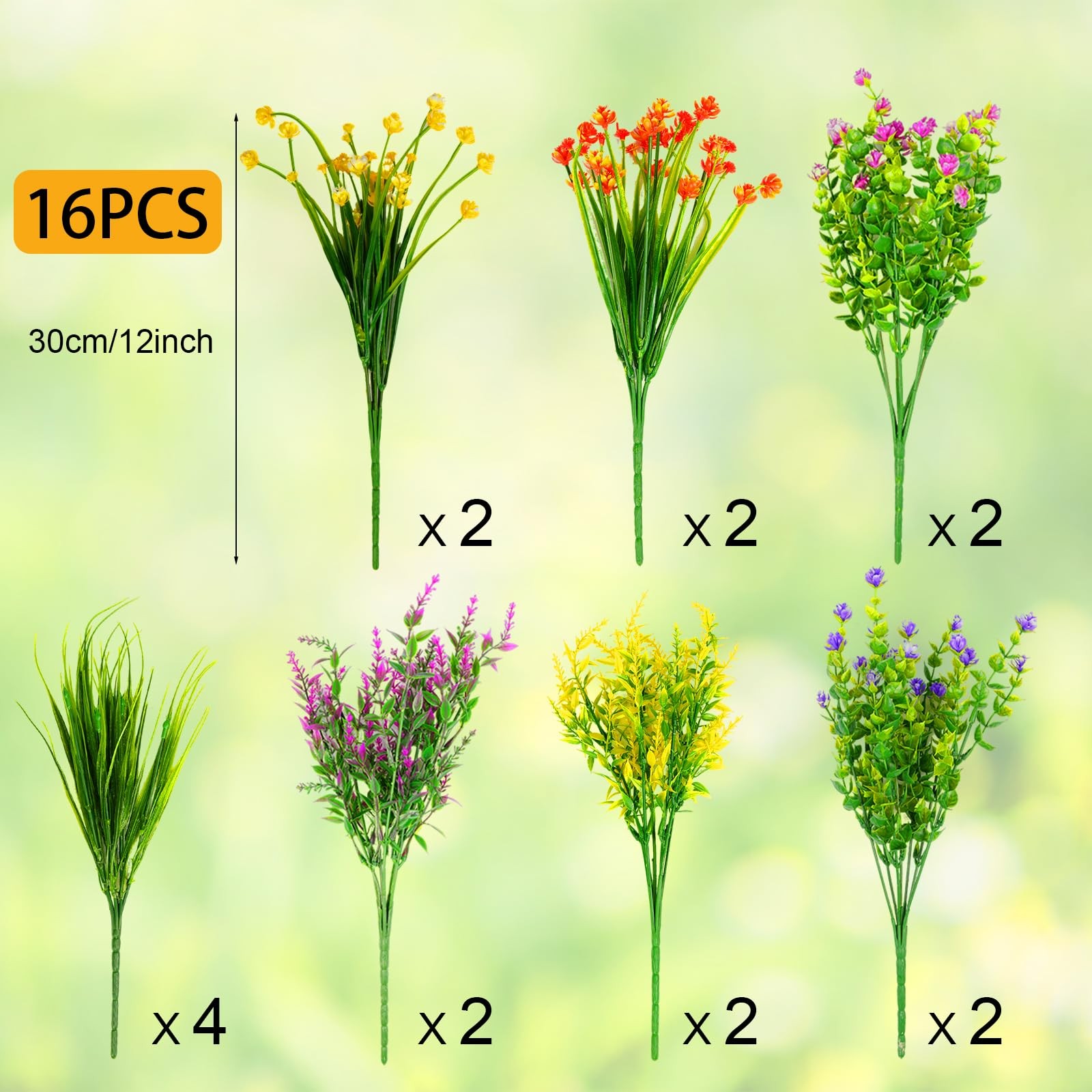 16 Pcs Artificial Flowers for Outdoors Decorations, Plastic Fake Flowers Colo…