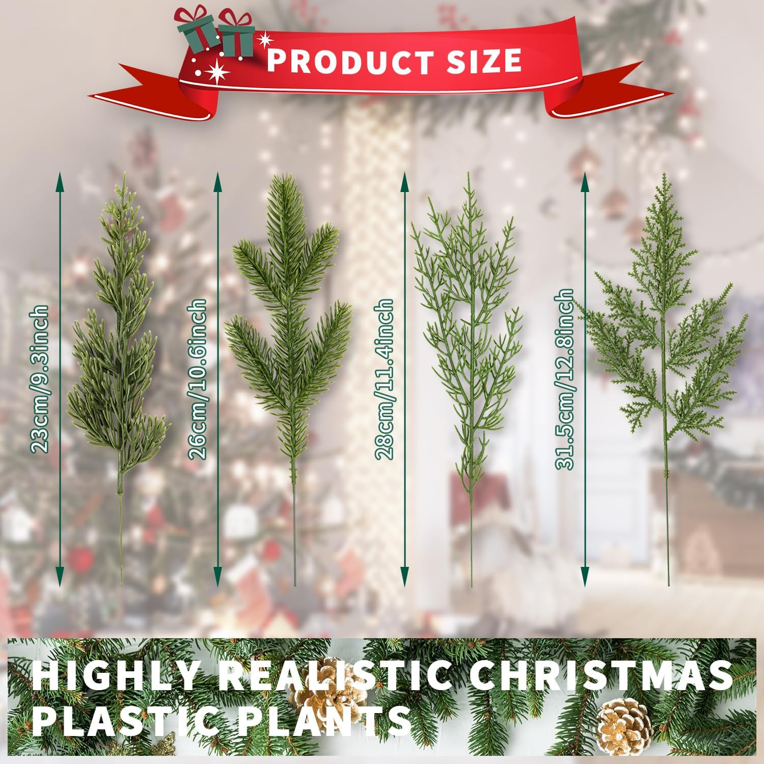 40 Pcs Artificial Pine Branches Assorted Faux Pine Stems Cedar Leaves Needle Spr