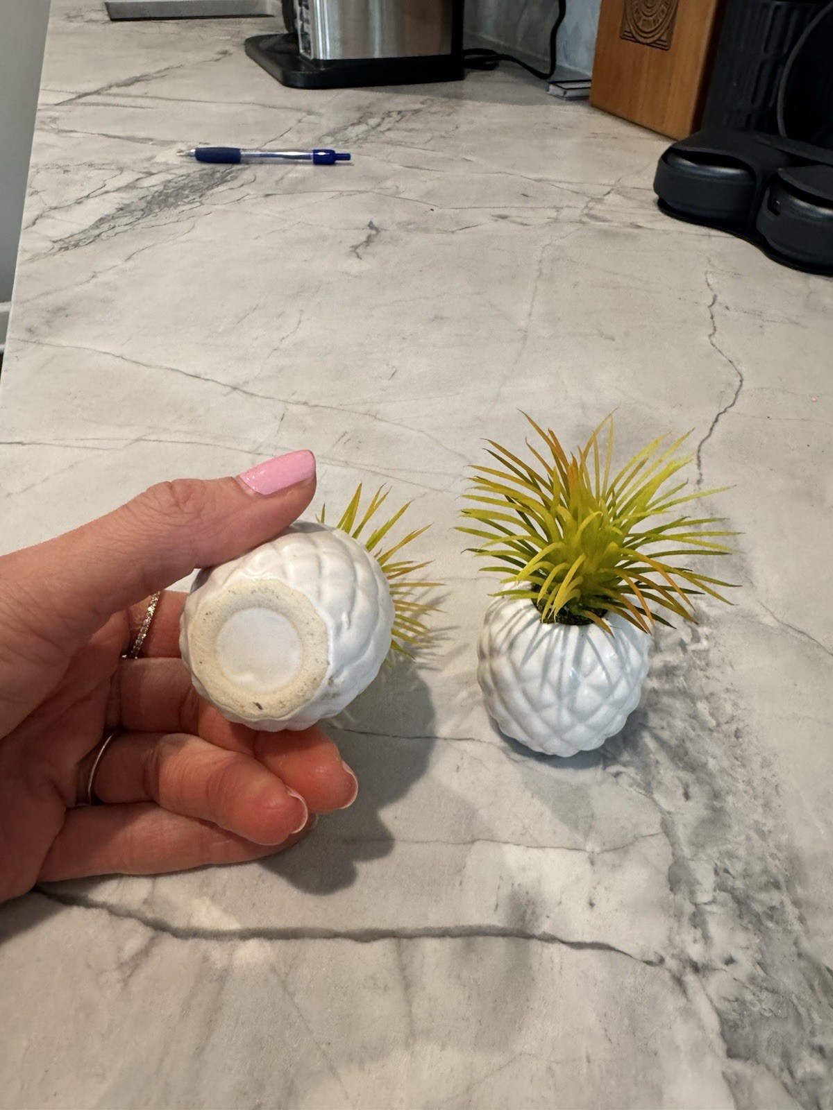 Set of 2 Artificial Succulent Pineapple Planters, White Ceramic Base, Tropical
