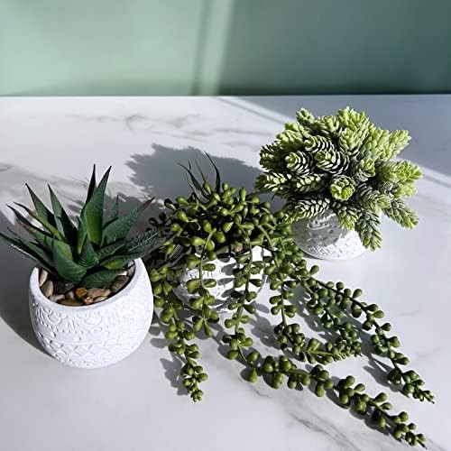 Winlyn 3 Pcs Assorted Small Potted Succulent Plants Artificial Aloe Hanging Succ