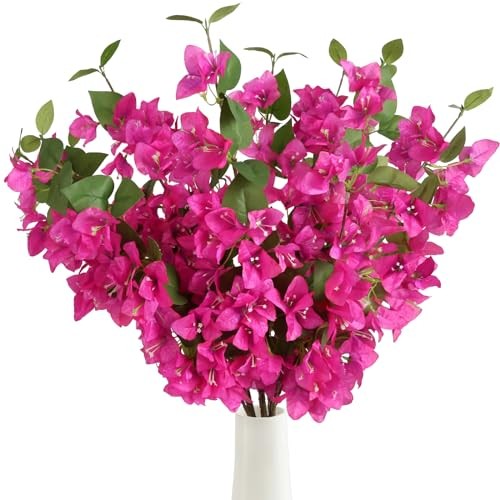 12PCS Bougainvillea Artificial Flowers 31.50″ Long Stem Fake Silk Deep Pink