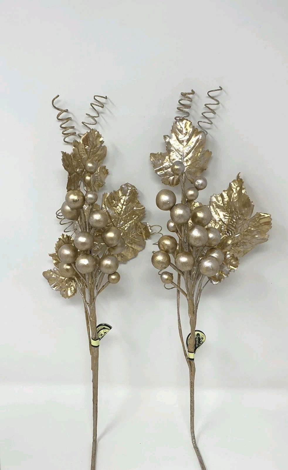 Silver and Gold Berry Leaf Floral Pick 22” L 2 Picks Christmas Vase Filler NOS