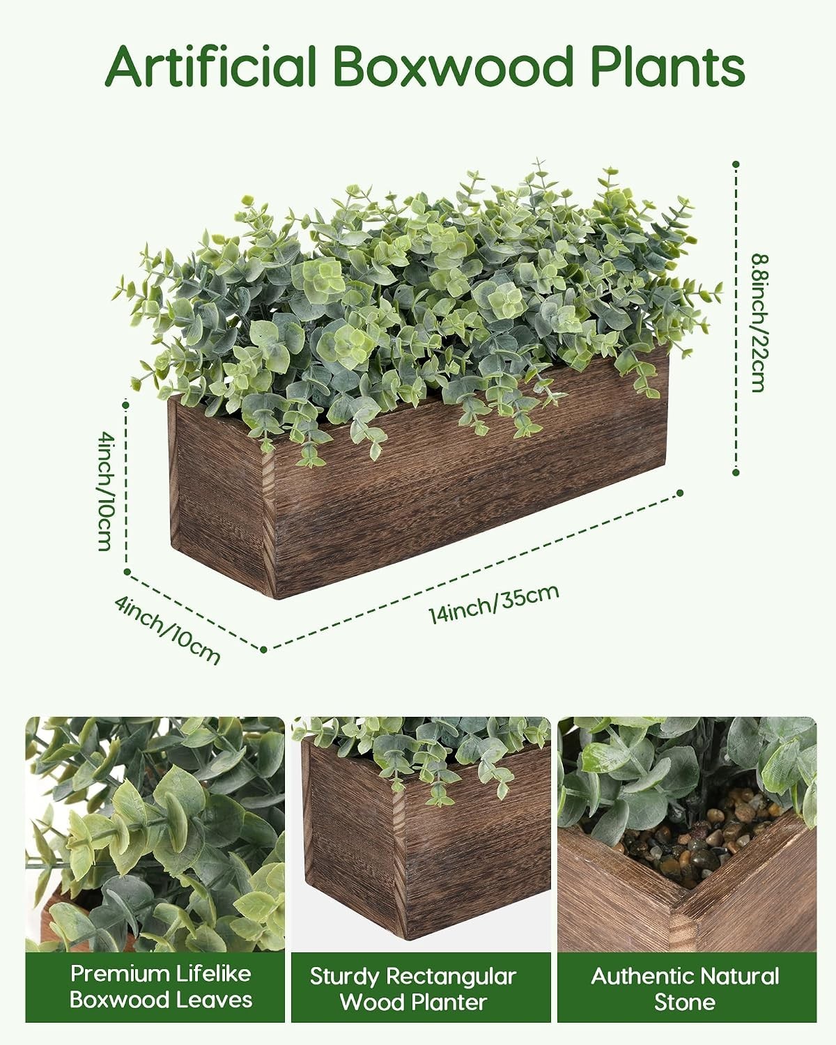 14” Artificial Eucalyptus in Rustic Wooden Planter – Ideal Table Centerpiece