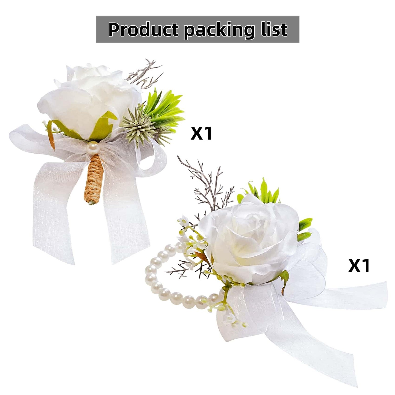White Rose Corsage Boutonniere Set Groom Groomsmen Wedding Flower Decor