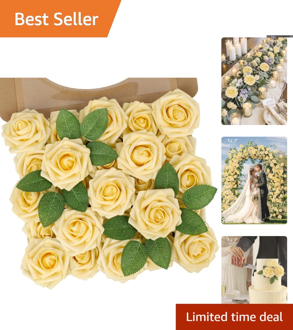 Realistic Handmade 25Pcs Yellow Roses – Perfect for Weddings & Parties