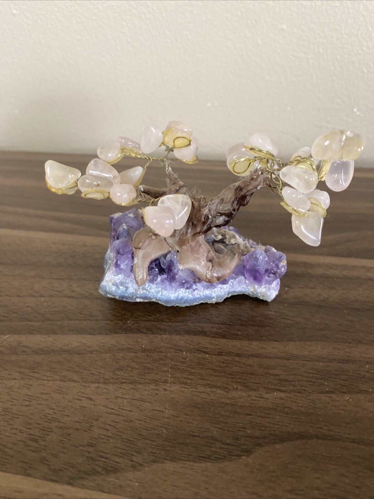 Natural Amethyst Healing Crystal Money Tree on Amethyst Cluster Geode Vintage
