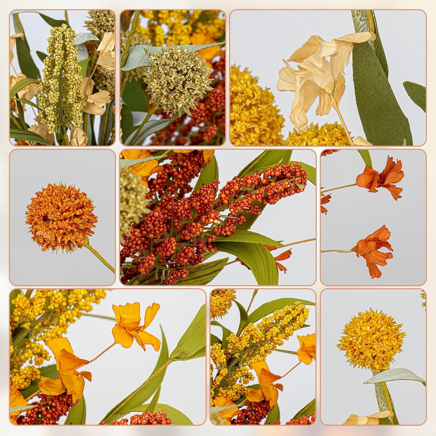 17 Inches Boho Autumn Flowers 9 PCs Faux Fall Flower Stems Rustic Fall Floral Pi