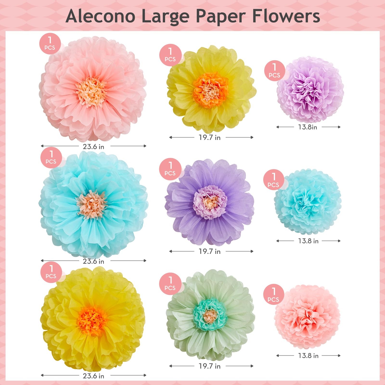 9 PCS Giant Paper Flowers Extra Large Handcrafted Tissue Decorations Backdrop