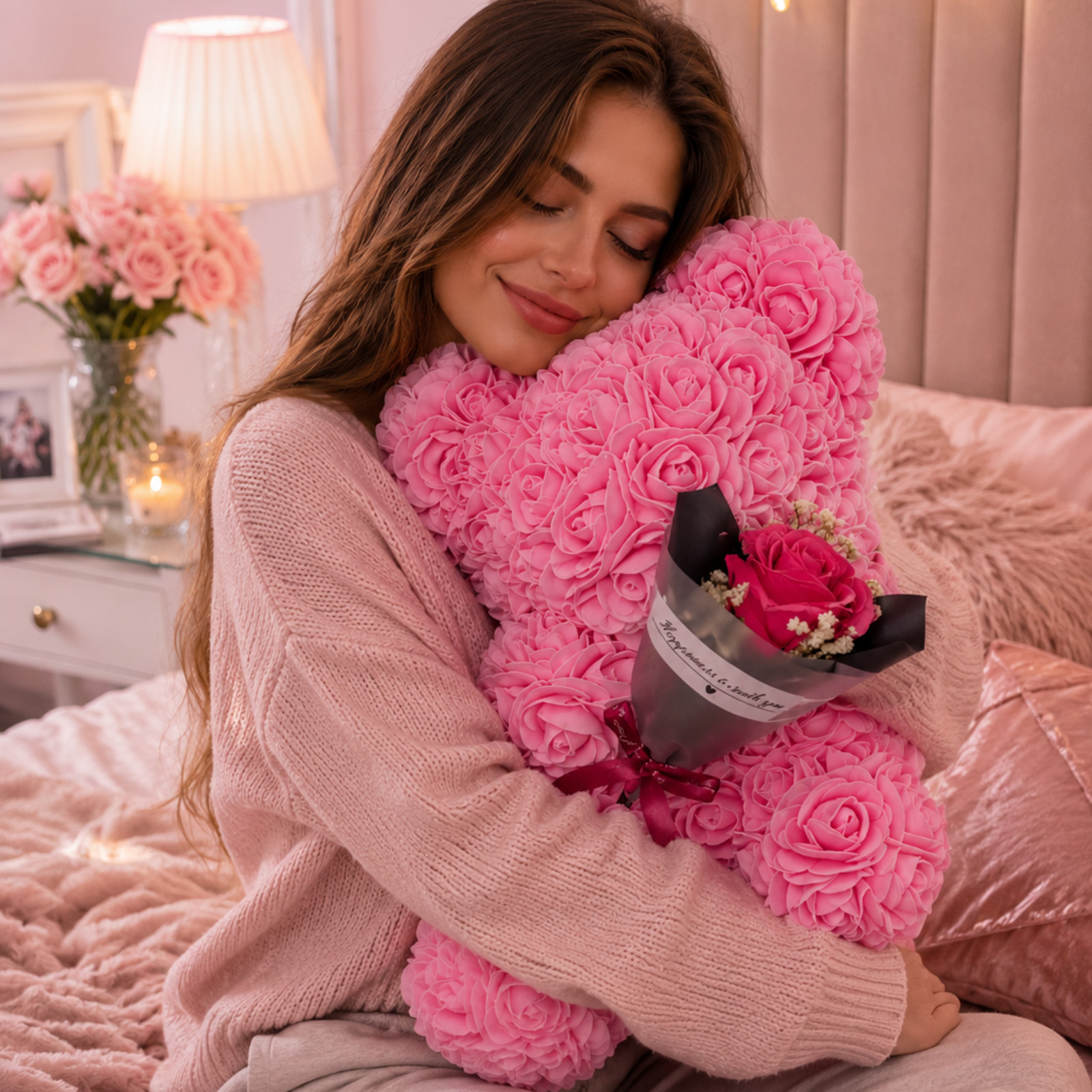 Luxury Foam Rose Teddy Bear Bouquet Gift for Women Wedding Mother’s Day Annivers