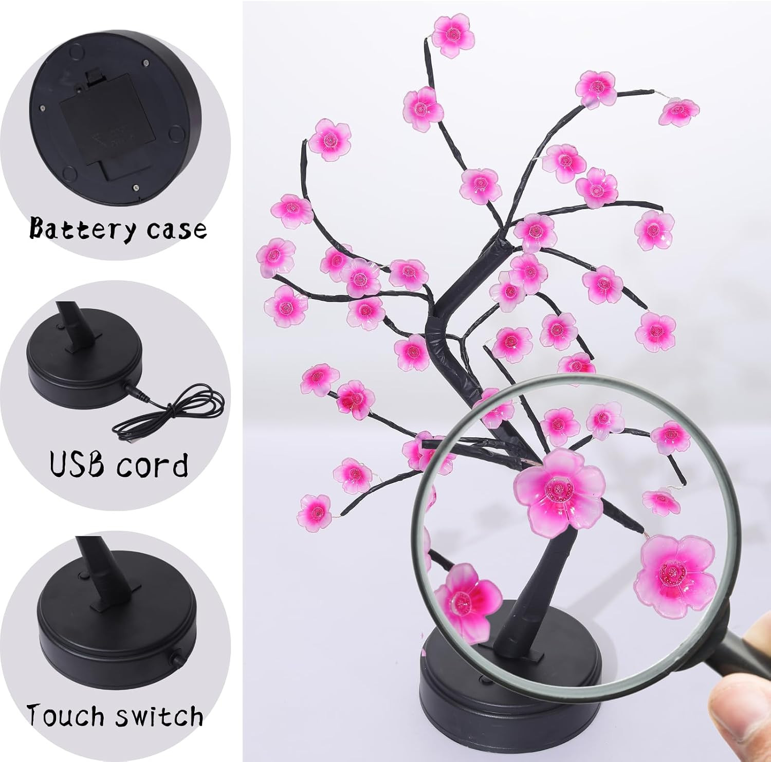 2 Cherry Blossom Bonsai Tree Lights, 36 LED Tree Lights, Japanese Style Decorati