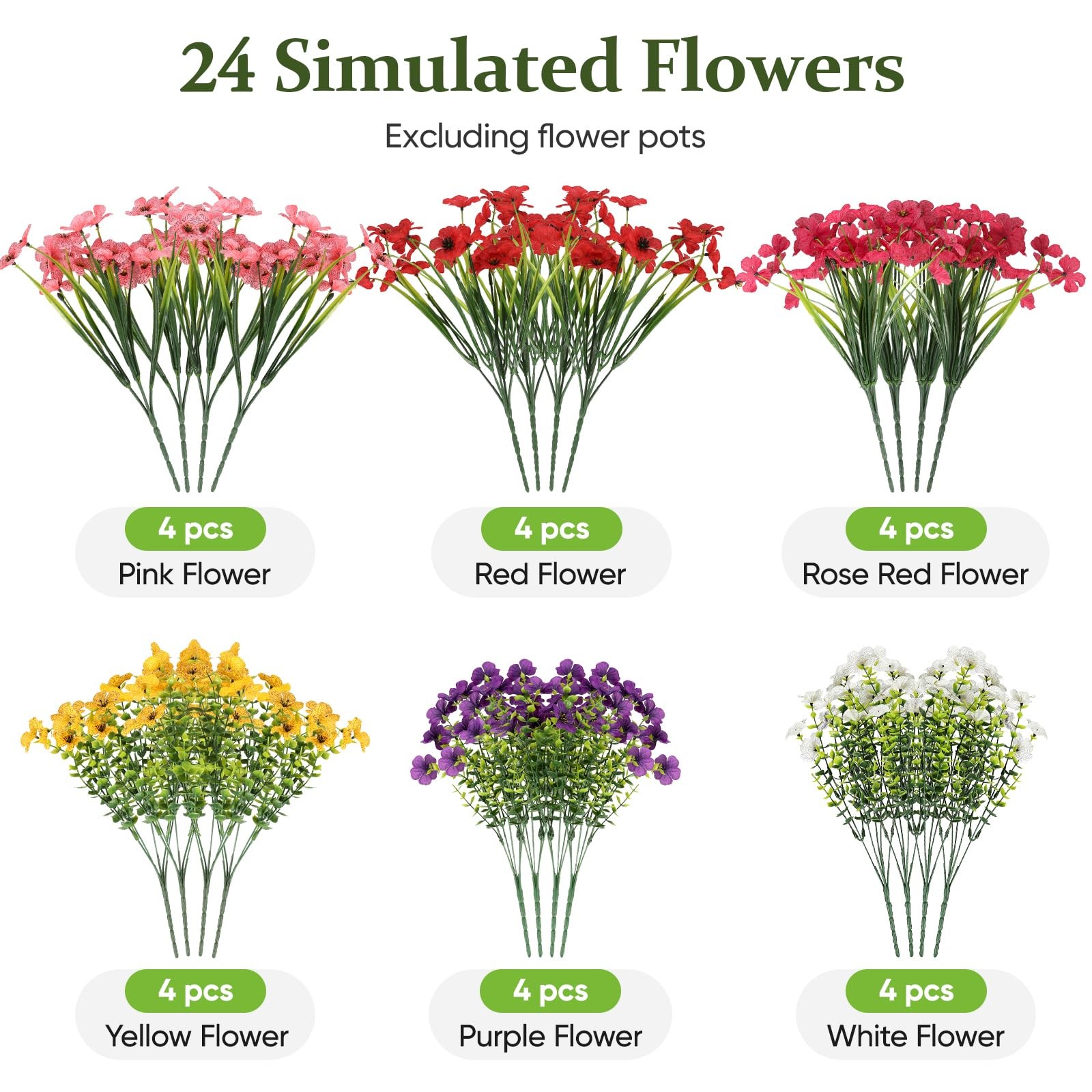 24 Bundles Lifelike Outdoor Artificial Flowers, UV Protected No Fade Fake Sil…