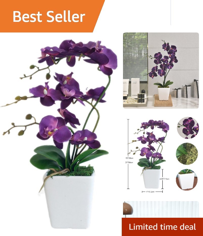 Handmade 15″ Silk Phalaenopsis Orchid with Ceramic Pot – Indoor/Outdoor Decor