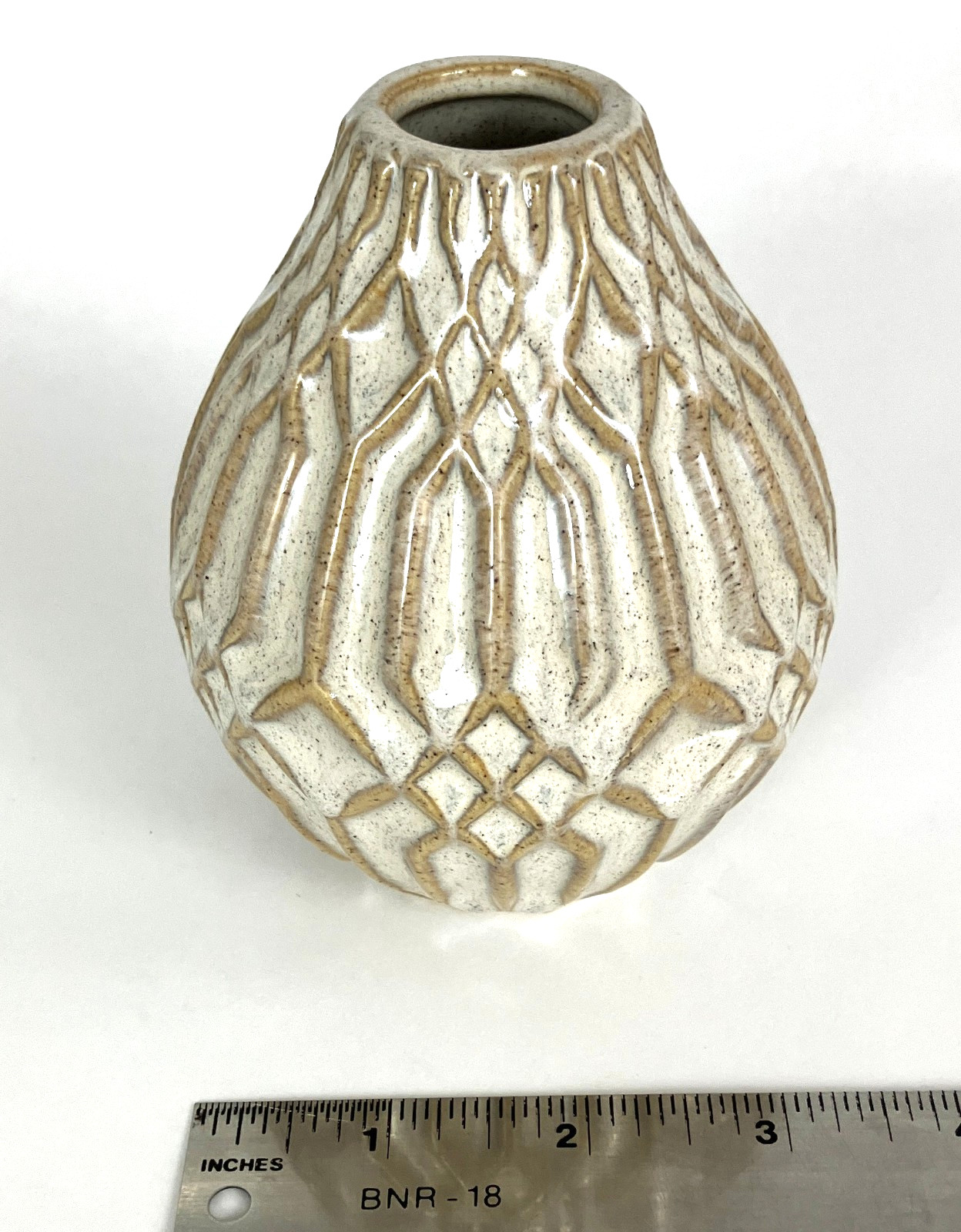 Ceramic Flower Vase Pair With Geometric Brown and Grey Design – 4.5″ H x 3.5″ W