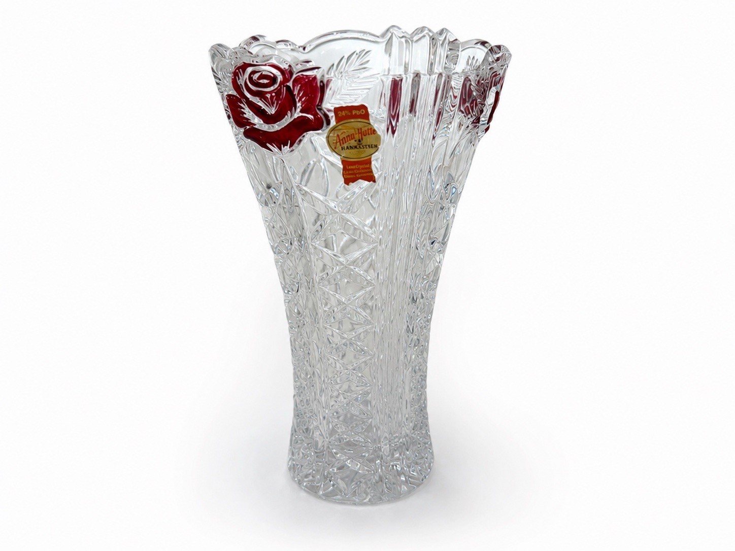Anna Hutte Bleikristall Lead Crystal Clear /redVase 24% BPO 7.5” Made in Germany