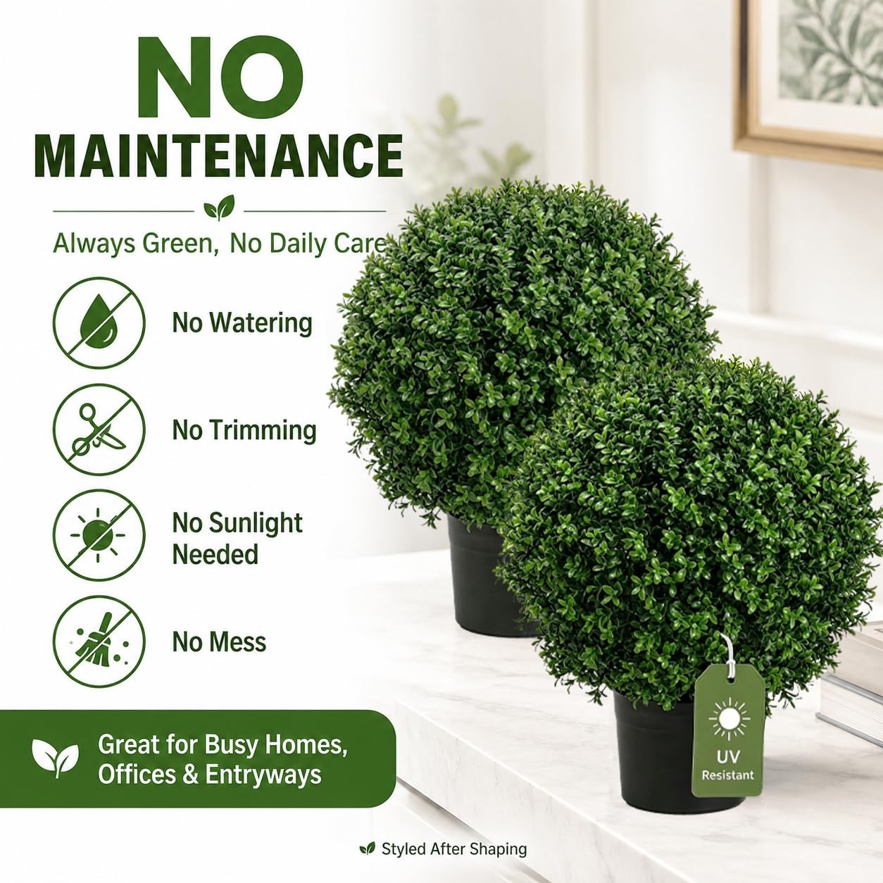 Real Touch Leaves Artificial Topiary Trees, 24″ T with 17″ W Faux Boxwood, Se…