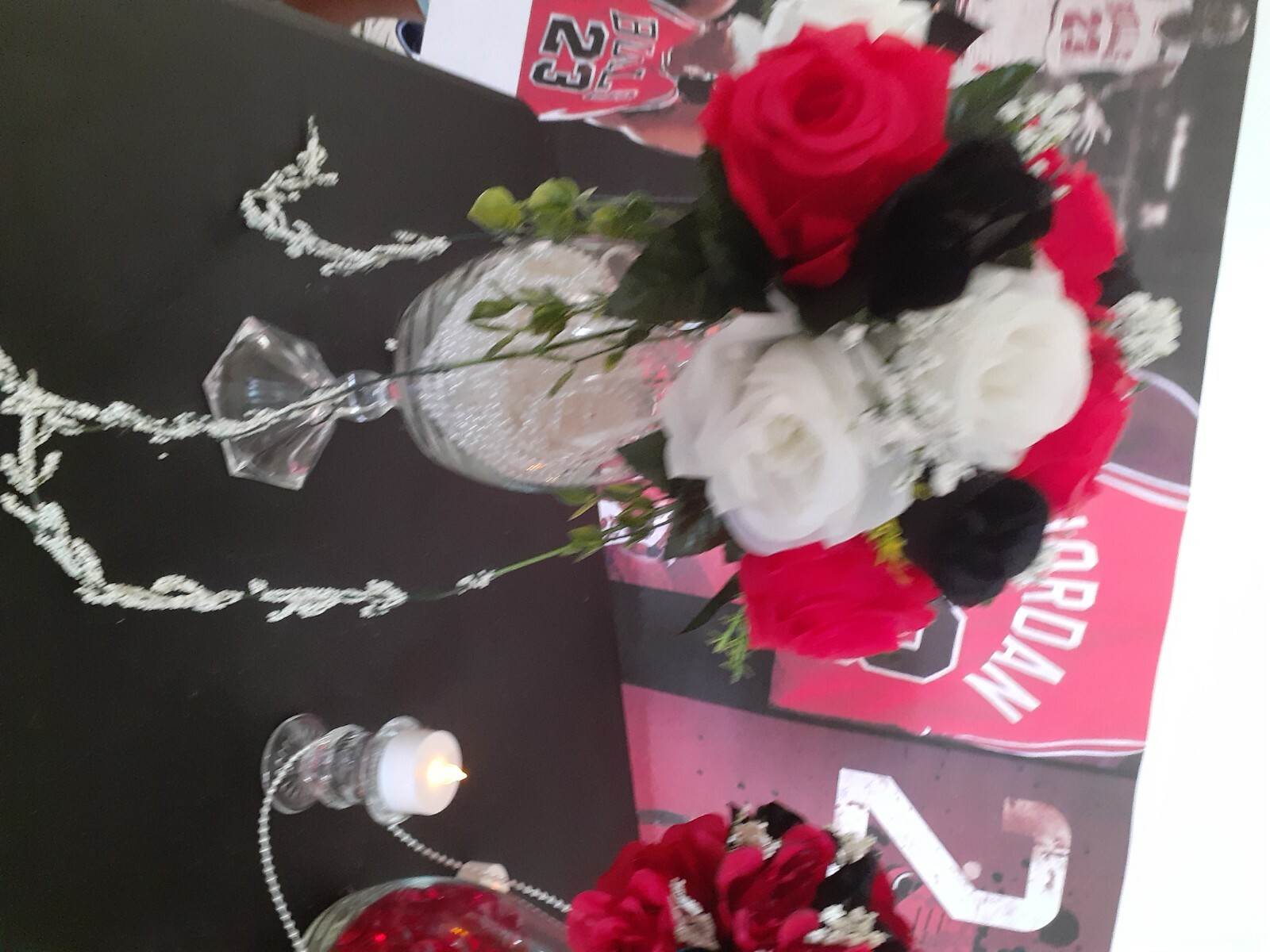Black and red roses centerpiece 