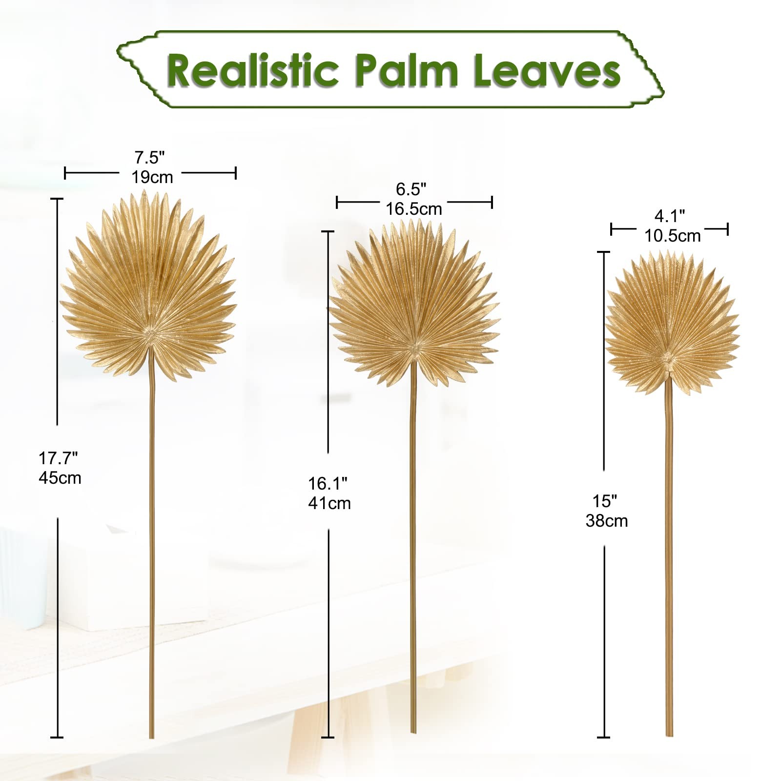6 Pcs Pu Foam Artificial Gold Palm Leaves Faux Palm Tropical Leaves Fake Palm…