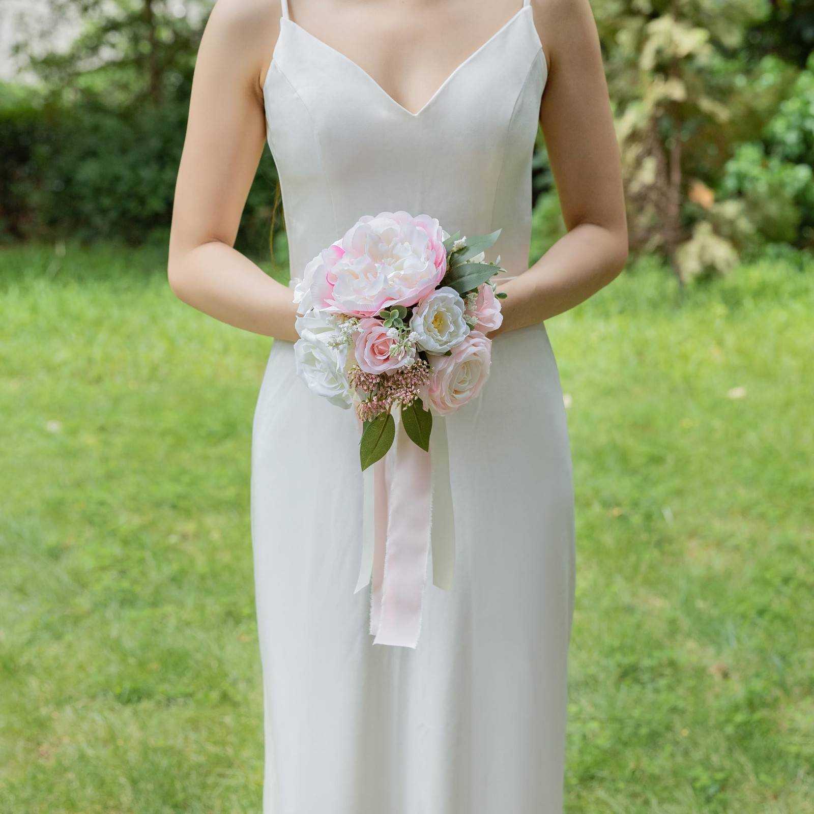 Blush Pink Ivory Wedding Bouquets Bridal Artificial Roses Flowers Decor